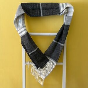 Plaid Fringe Scarf - Black and White